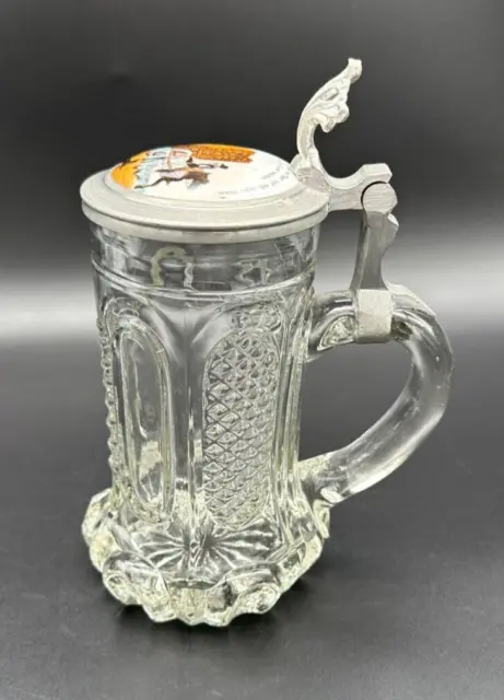 Antiker Bierkrug mit Zinndeckel Glas Biedemeier Zeit 1850-60J. Handarbeit Humpen