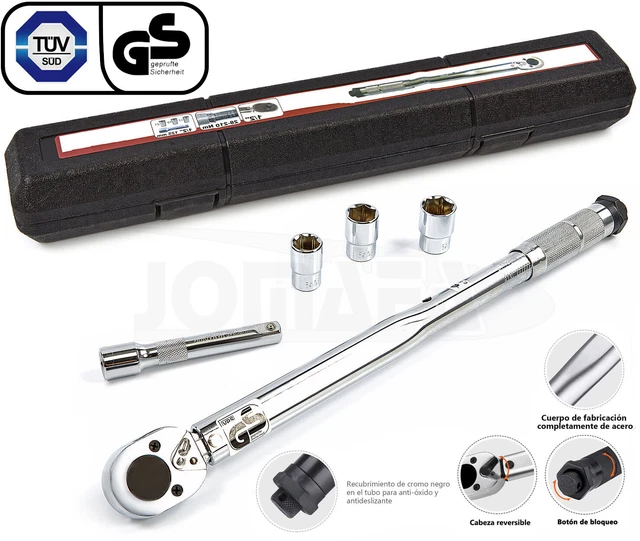 LLAVE DINAMOMETRICA 1/2" CON ALARGADERA Y 3 VASOS 28 - 210 Nm LLAVE APRIETE 6904
