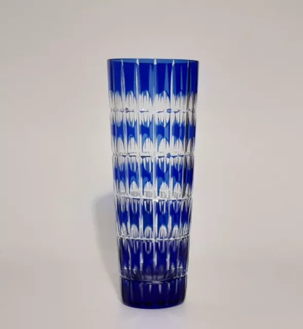 Harzkristall Derenburg Vase 18 cm Glas blau Handarbeit VEB 60er 70er