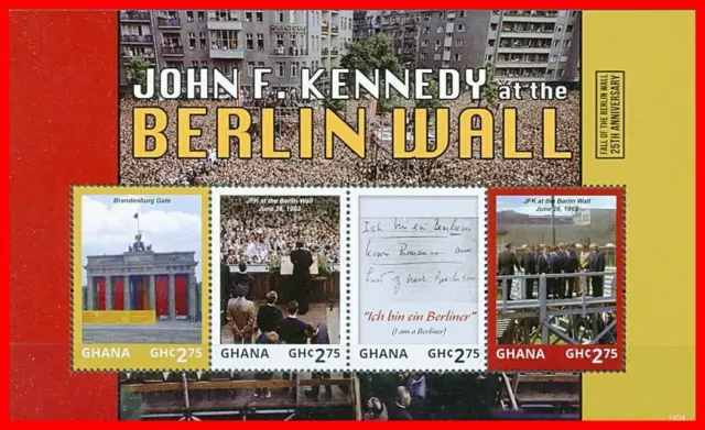 Ghana 2014 BERLIN WALL FALL ANNIV. M/S MNH PRES.KENNEDY, ARCHITECTURE