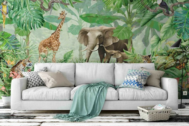 3D TROPICAL JUNGLE Animals Wallpaper Wall Mural Removable Self-adhesive ...