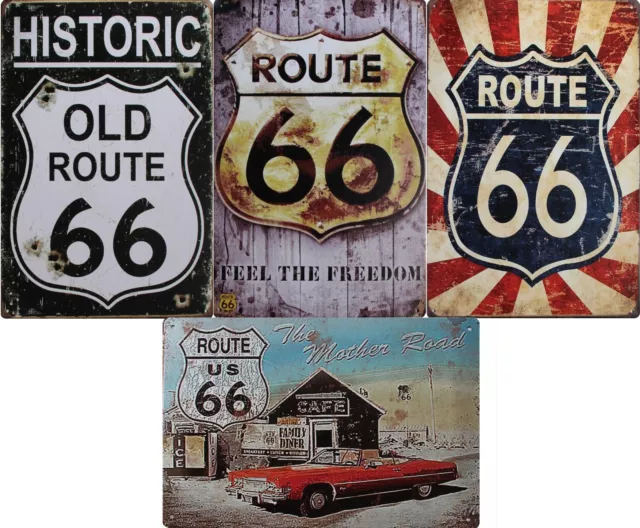 Blechschild 20x30 cm Route 66 Straße Vintage USA Motorrad Auto Garage Geschenk