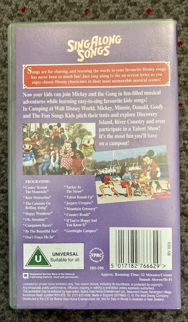 VINTAGE RARE WALT Disney VHS Sing Along Songs Camping At Walt 