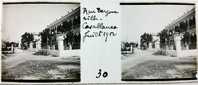 Maroc Casablanca.Stereo sur verre originale.Morocco.Année 1912.Rue Nouvelle.