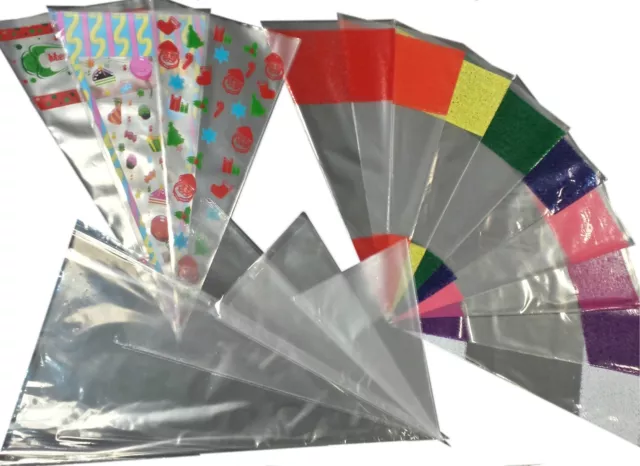 Party Cones Clear & Coloured Cello Bags for Kids Birthday Gifts Sweets or Treats