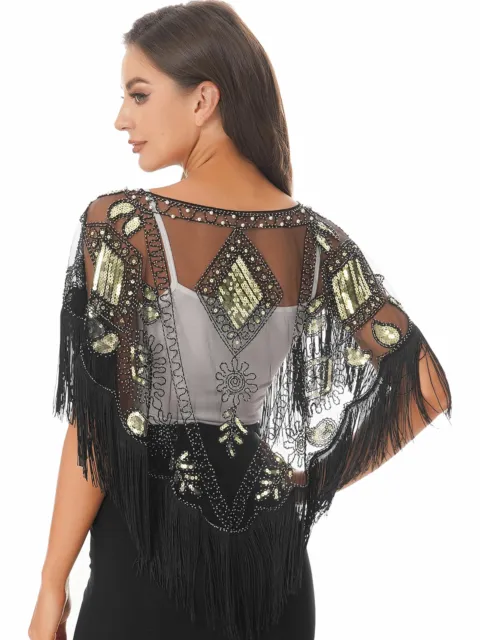 Women's 1920s Shawl Embroidered Fringe Evening Cape Bolero Flapper Cover Up Top