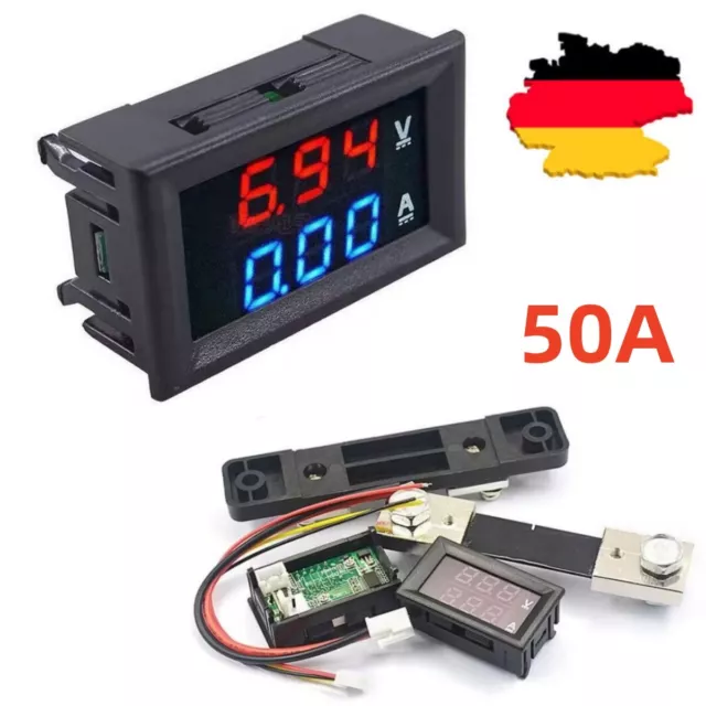 50A LED Digitalanzeige Volt Strom Spannungsmesser Voltmeter Amperemeter +Shunt