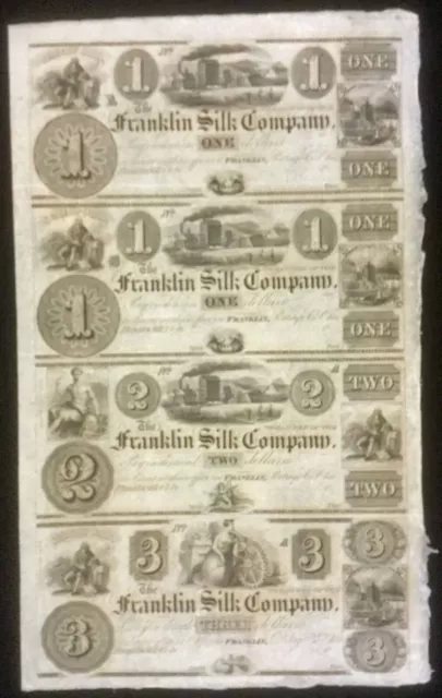 {DO179F} Franklin Silk Co. 4 Note Uncut Sheet - 18__ - Remainder