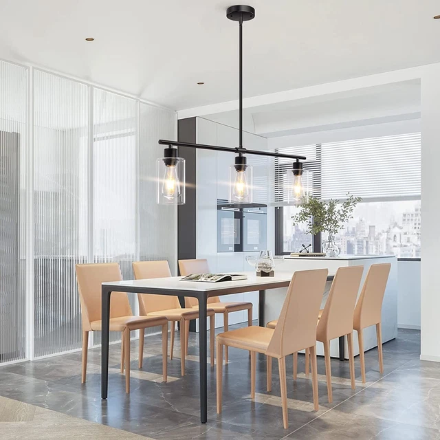 GLASS PENDANT 3 Light Fixture Kitchen Island Hanging Chandelier