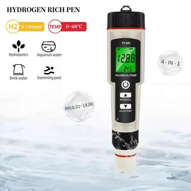 Portable 4 In 1 Hydrogen-Rich Test Pen PH/ORP/TEMP Water Quality Meter Tester S
