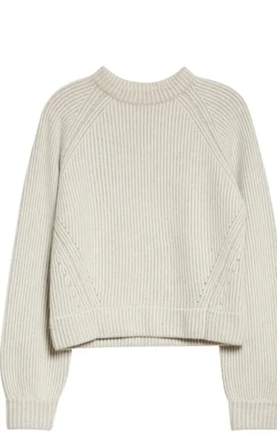 Co Essential cashmere ribbed crewneck Sweater ivory gray Women's size XL NWOT