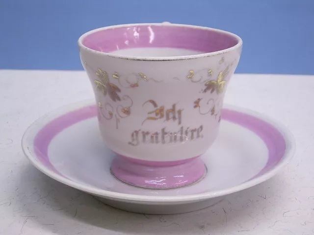 "ICH GRATULIRE" HANDBEMALTE PORZELLANTASSE vor 1900: TASSE zum GEBURTSTAG