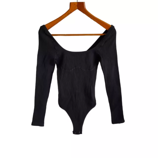 FREE PEOPLE Bodysuit M/L Intimately Meg Black Seamless Long-Sleeve RRP £58 NWOT