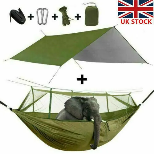 2 Person Camping Hammock With Mosquito Net Tarp Rain Fly Tent Shelter Outddor