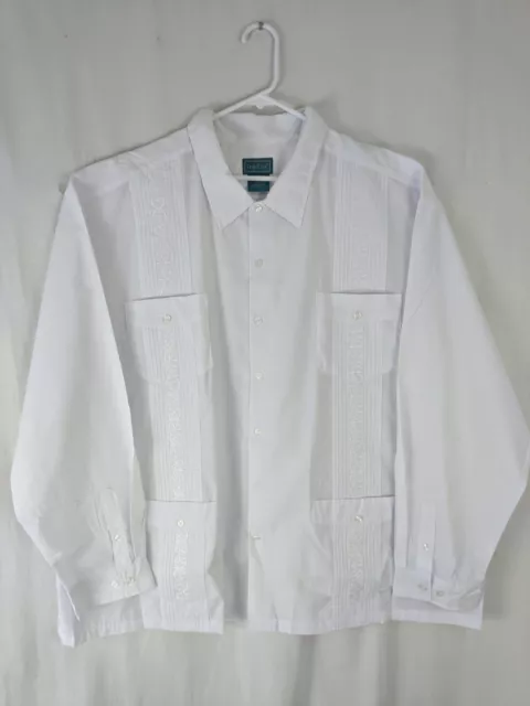 Men's White Guayabera Long - Sleeve Shirt Made by Tropicool Sixe 3XL 