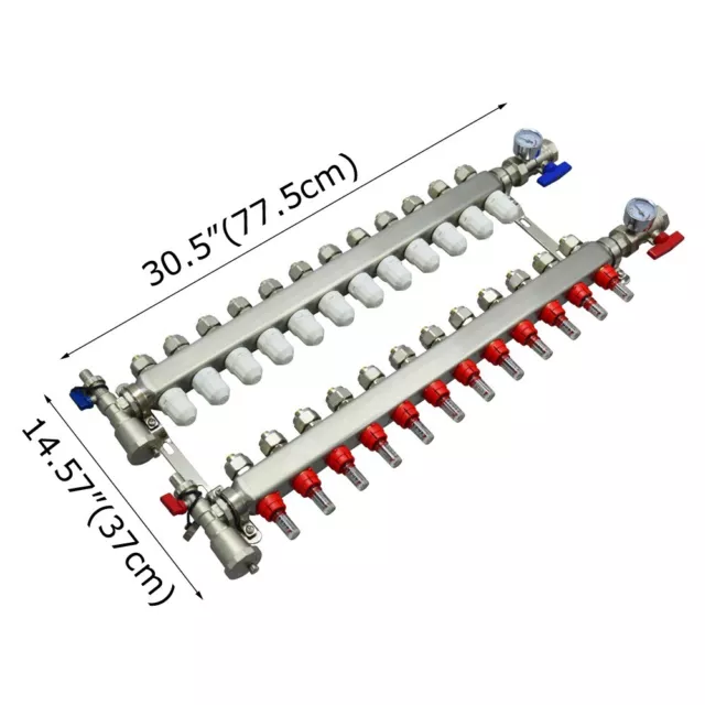 12-Branch PEX Radiant Floor Heating Manifold Set Pipe Distributor