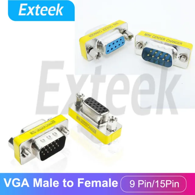 VGA D-Sub 15 Pin 9 Pin Male to Female Adaptor Joiner Coupler Convertor Connector