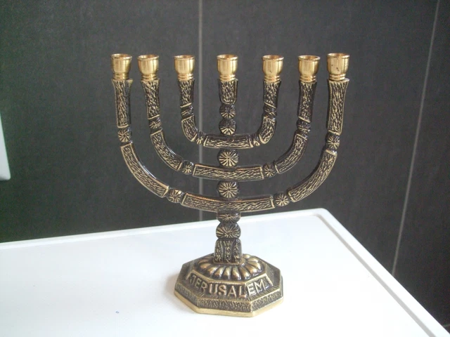 15cm hoher kleiner siebenarmiger Leuchter, Menora, Israel, Jerusalem-Holyland