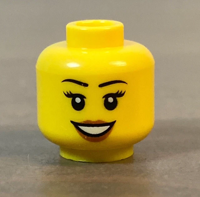 NEW Lego Yellow Minifigure Head Piece Black Eyelashes Open Mouth Smile Lipstick