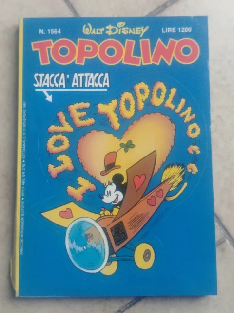 Fumetto TOPOLINO n. 1564 del 17/11/1985 -Mondadori -Copertina Stacca e attacca