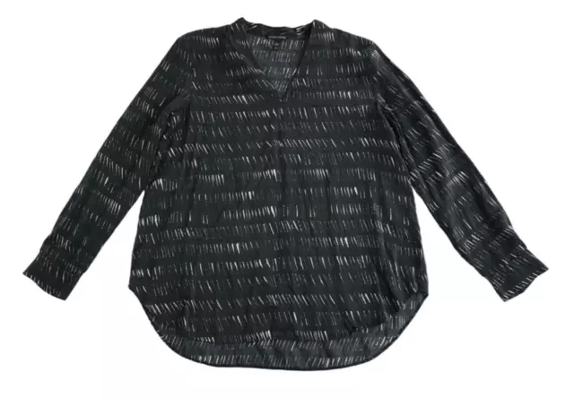 Eileen Fisher Tunic Top V Neck Silk Cotton Black Dash Print Womens Medium
