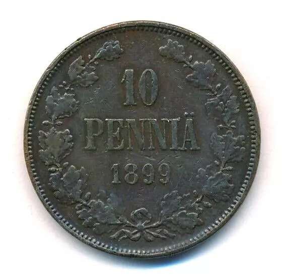 Finland 1899 - 10 Pennia Copper Coin - Nicholas II - Under Imperial Russia
