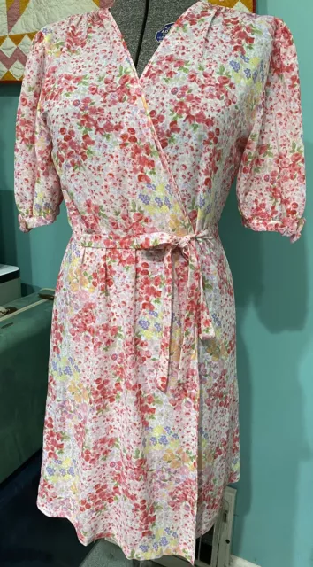 Vintage Oscar de la Renta PINK LABEL Wrap Around Robe Sleepwear Floral size S/M