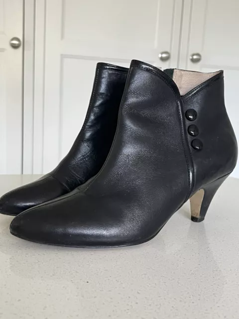 Ladies Ankle Boots Black Leather 38 Laura Ashley Point Toe