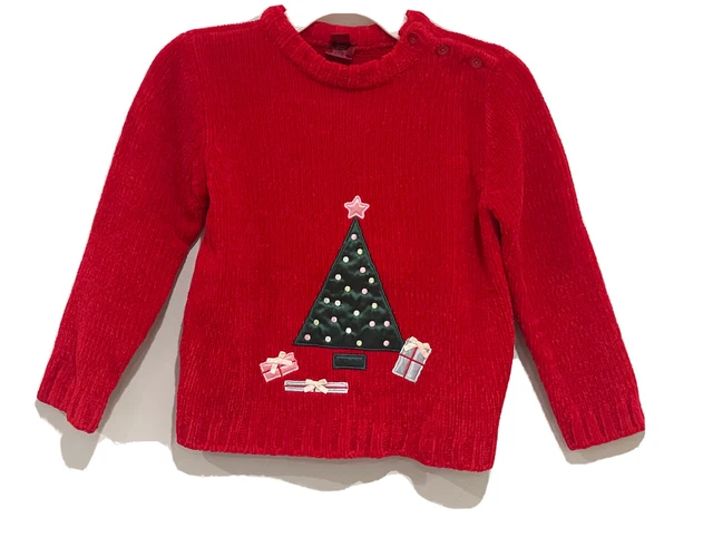 Winter Christmas Girls Pullover/Buttons Sweater Red Size 5T - Pre-owned