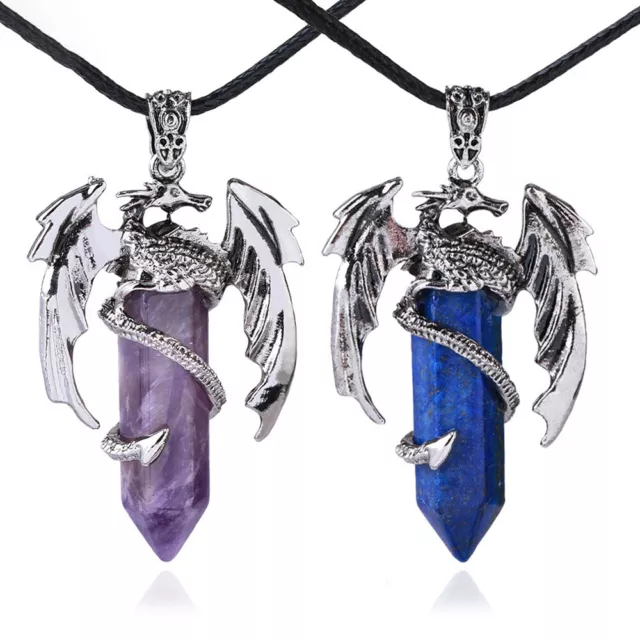 Natural Dragon Hexagon Healing Reiki Crystal Quartz Stone Pendant Necklace Gifts