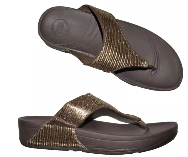 Fitflop Sz 10  M 42 Gold Glitter Toe Post Thong Platform Sandals Flip Flops