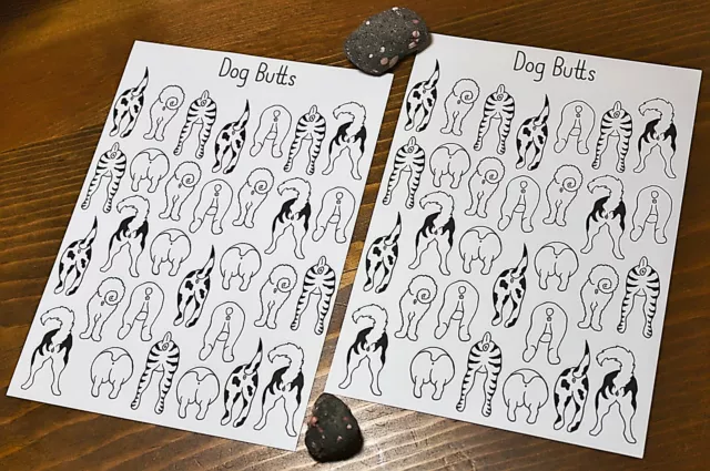 Dog Butts Stickers - Black & White Drawing Modern Stationery Items - Art By AJM