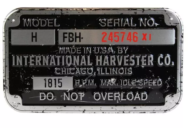 International Harvester Tag 12in x 7in Tin Sign