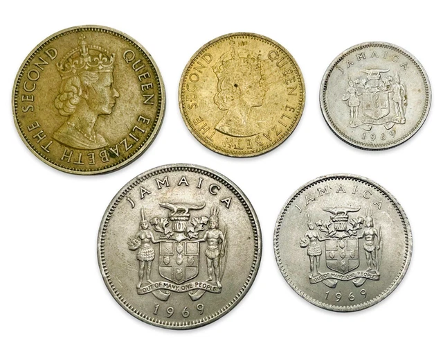 Lot of 5 Mixed Jamaica Penny, Half Penny & Cents - 1960s Dates #ISL82610
