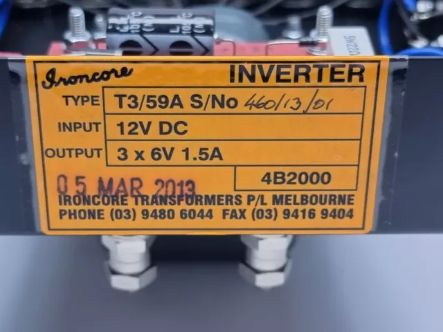 Ironcore Transformers Inverter T3/59A - 12VDC Input - 3x6V 1.5A Output 3