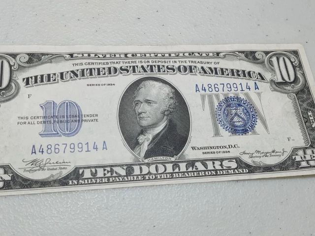 Ten Dollars ($10) Series of 1934 Mule Blue Seal Silver Certificate 2