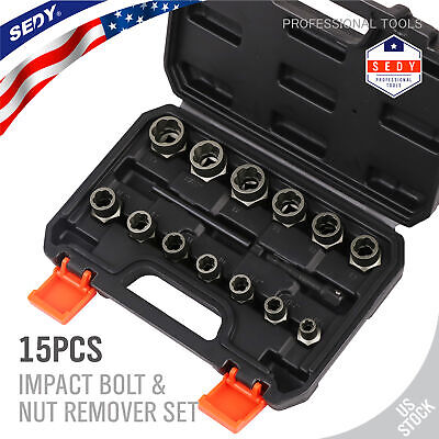 Impact Bolt Extractor Set Nut Remover Set Stripped Extraction Socket Tools 15pcs