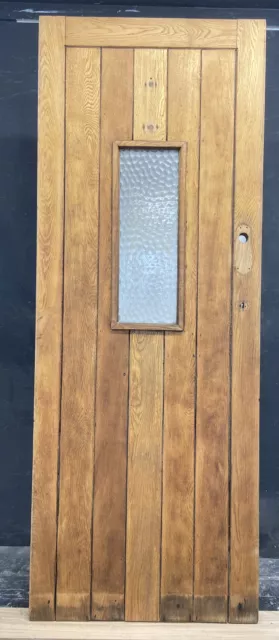 SOLID OAK COTTAGE FRONT DOOR OLD PERIOD ANTIQUE GLASS RECLAIMED WOOD C1890s