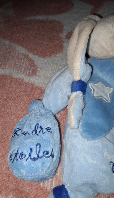 Doudou Et Compagnie Lapin Marionnette Bleu Collerette Etoiles Poudre D Etoiles 3