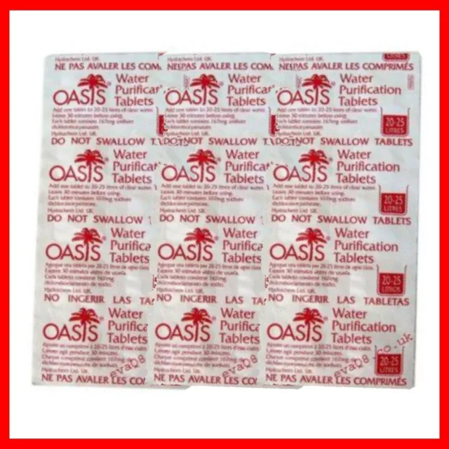 500 Oasis 167mg Emergency Water Purification Treatment Tablets Water Exp 2028