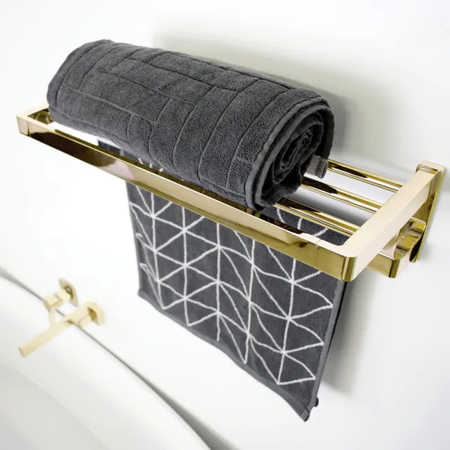 Brooklyn Double Towel Rack - Solid Brass - Modern Design - Gold - Sapphire