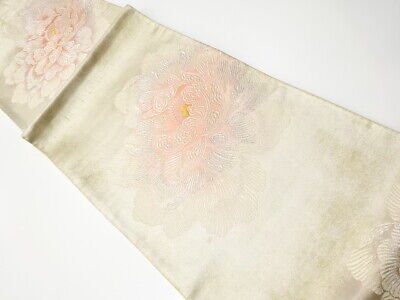 6018209: Japanese Kimono / Antique Fukuro Obi / Woven Peony