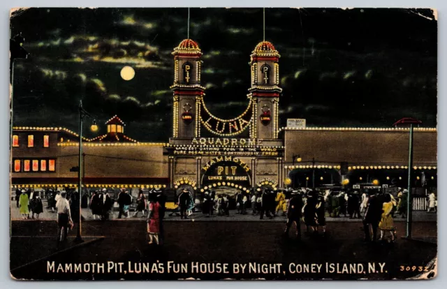 Vintage Postcard LUNA PARK AT NIGHT CONEY ISLAND NEW YORK City