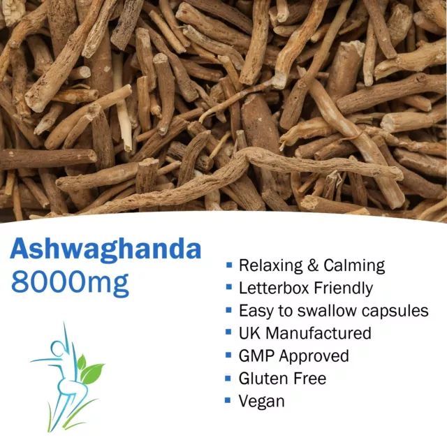 ASHWAGANDHA 8000mg 90 CAPSULES STRESS FATIGUE ANXIETY RELIEF TABLETS 3