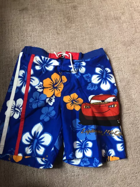 Disney Boys Lightning Mcqueen Swim Trunks Size Medium 24 Inch Waist Blue Euc