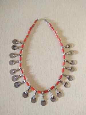 Antique Silver Berber Necklace from Morocco with Old Coral Beads
