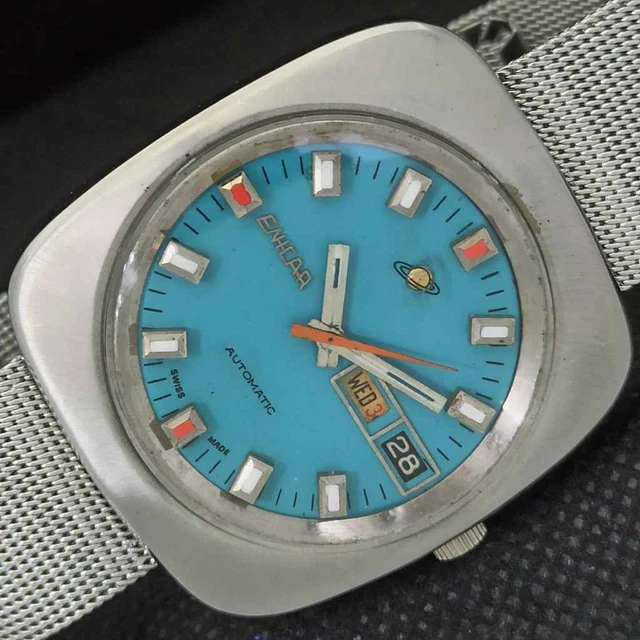 VINTAGE ENICAR AUTOMATIC SWISS MENS DAY/DATE WATCH 550m-a298145-1 VINTAGE ENICAR AUTOMATIC SWISS MENS DAY/DATE WATCH 550m-a298145-1