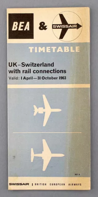 Bea British European Airways & Swissair Airline Timetable Summer 1963 No.8
