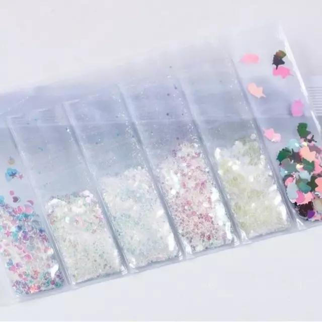 6 Bags Mixed Colourful Nail Glitter Powder Sequins Nail Flakes 10g