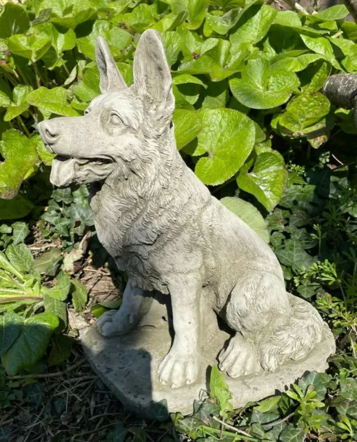 Sitting Alsatian Stone Statue | German Shepherd Animal Garden Outdoor Ornament